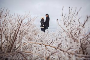 Winter engagement photos at Gooseberry Falls